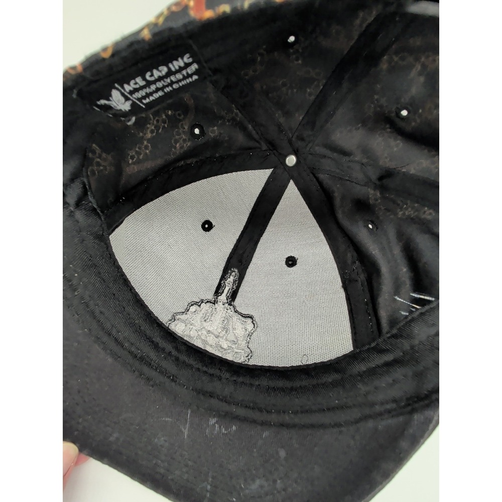 Skeleton Middle Finger Embroidered Hat Chain-Link & Black Flat Bill Snapback Cap - Picture 10 of 11